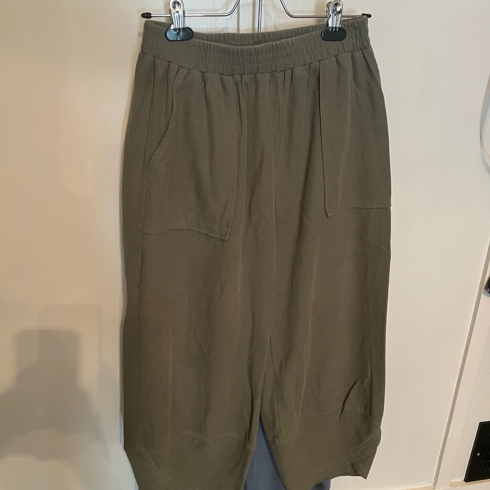 Olive Green Casual Elastic Waist Pants